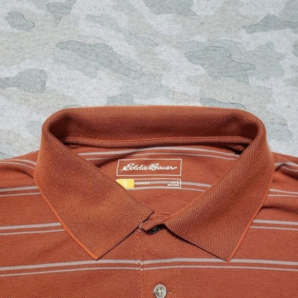 Eddie Bauer Travex Polo Shirt Mens Large Orange Stripe Short Sleeve - Picture 4 of 5